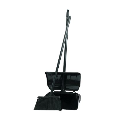 Dan-Mop® Dustpan with lid and broom, black, assembled