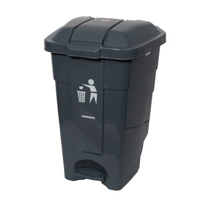 Waste container with pedals, plastic, grey, 70 litre