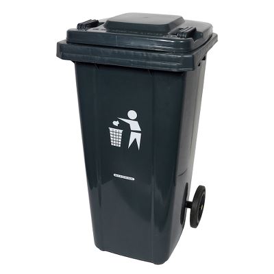 Waste container w/wheels, plastic, grey, 120 litre