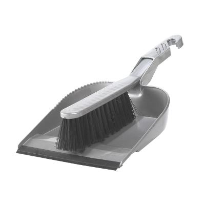 Green-Tex® Broom w/Dustpan and Rubber Strip, grey
