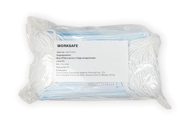 Worksafe facemask, PP 3-ply, light blue